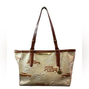 Brahmin Cream and Brown Embossed Tote